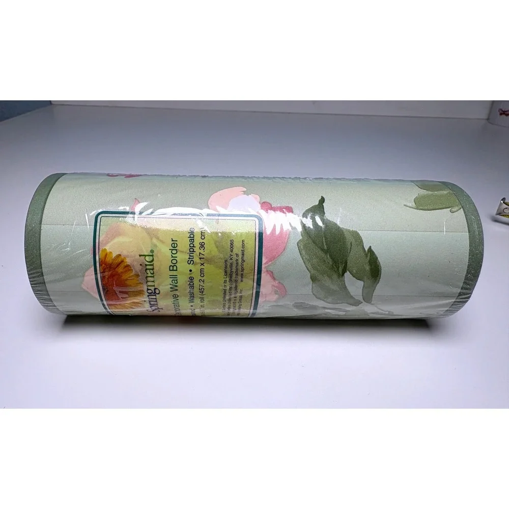 Springmaid Wall Border 15ft x 6.87in Green Antique Rose Floral Prepasted 7051107